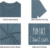 Fun Fact L Don'T Care Letter Print T-Shirt for Women Funny Sayings Cute Graphic Tees